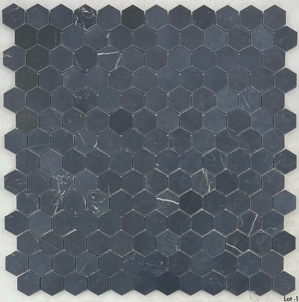 Black 2" Hexagon Mosaic Honed
