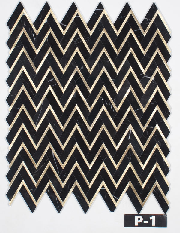 Black Herringbone with Gold Aluminum Mosaic Polished