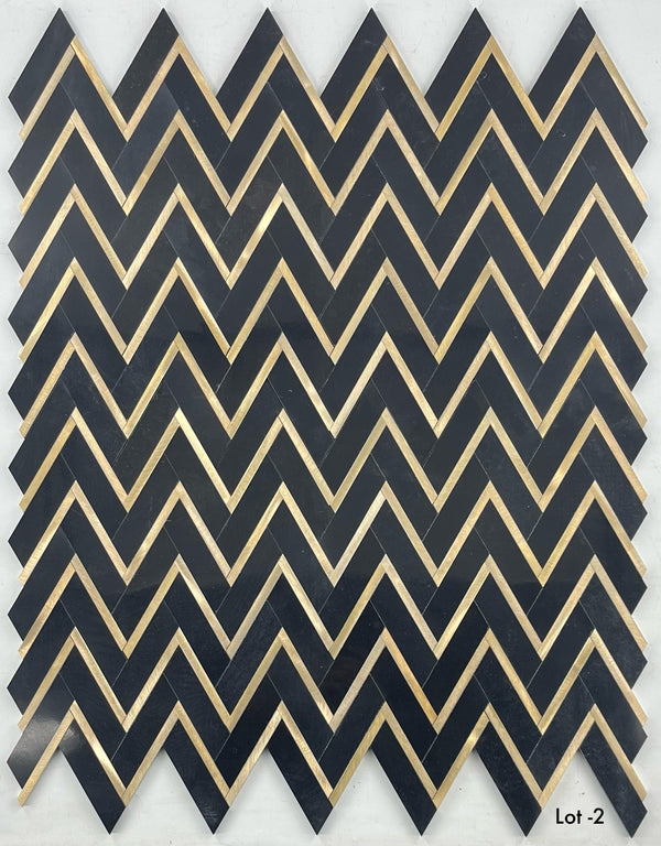 Black Herringbone with Gold Aluminum Mosaic Polished