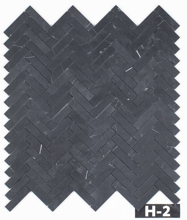 Black 1" x 4" Herringbone Mosaic Honed