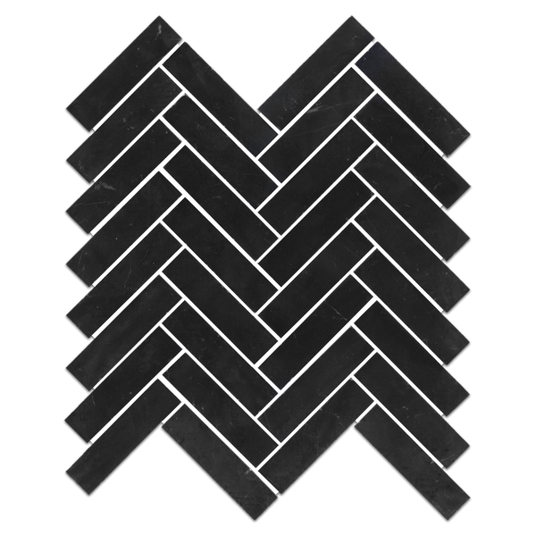 Black 1" x 4" Herringbone Mosaic Honed