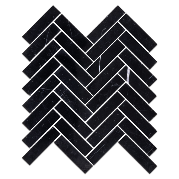 Black 1" x 4" Herringbone Mosaic Polished