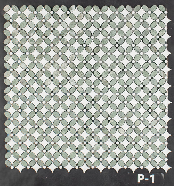 Emerald Green Fleur with White Thassos Mosaic Polished - Elon Tile & Stone