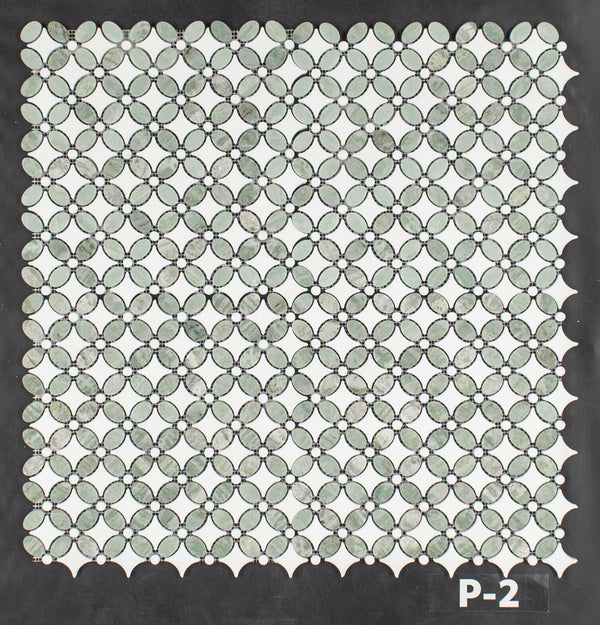Emerald Green Fleur with White Thassos Mosaic Polished - Elon Tile & Stone