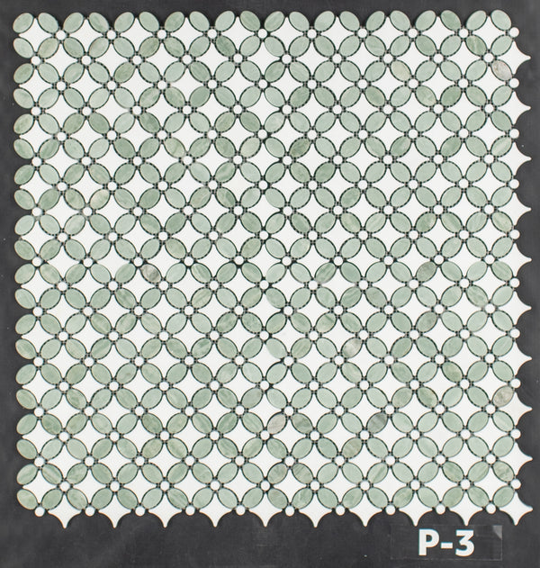 Emerald Green Fleur with White Thassos Mosaic Polished - Elon Tile & Stone