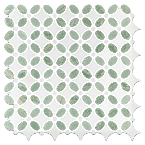 Emerald Green Fleur with White Thassos Mosaic Polished - Elon Tile & Stone