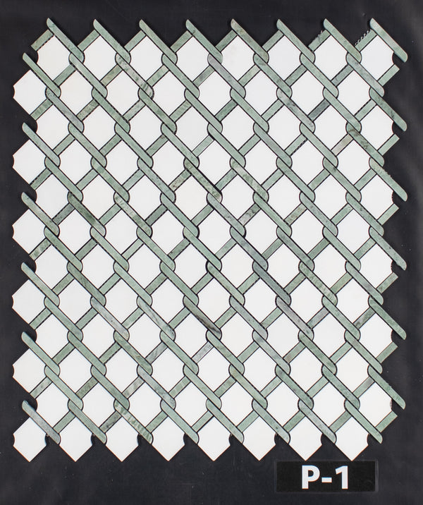 White Absolute Argyle with Emerald Green Bar Mosaic Polished