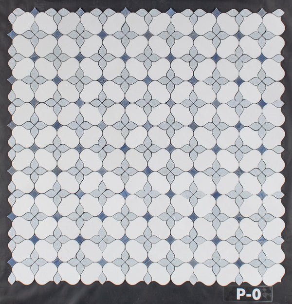 White Thassos Silhouette with Blue Celeste and Azul Macauba Mosaic Polished
