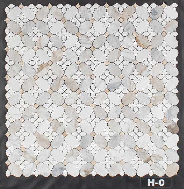 Bianco Oro Silhouette with White Thassos and Crema Marfil Mosaic Honed