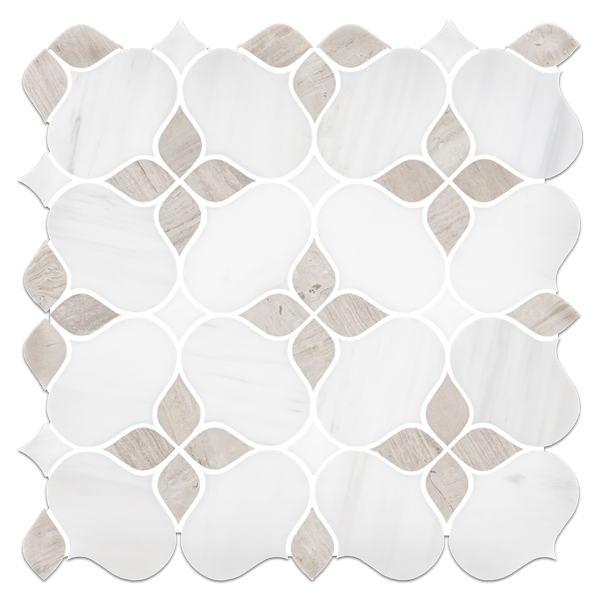 Dolomite Silhouette with Beachwood & White Thassos Mosaic Honed