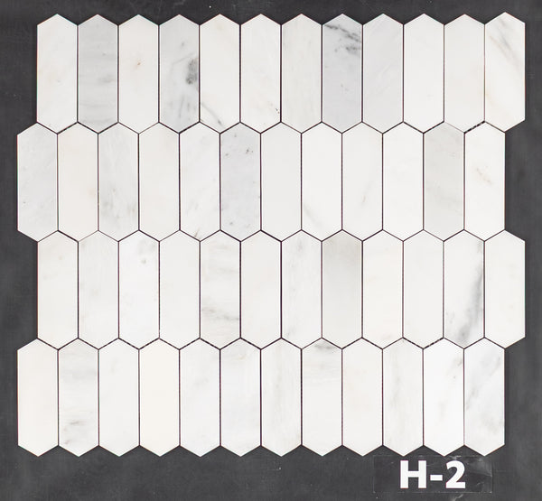 Mosaico de piquete blanco perla de 2" x 6" pulido