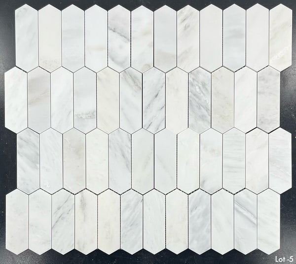 Mosaico de piquete blanco perla de 2" x 6" pulido