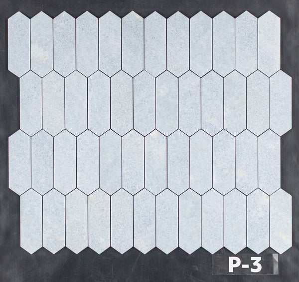 Mosaico de piquete azul celeste de 2" x 6" pulido
