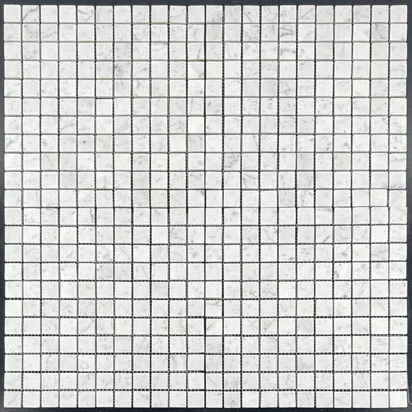 Bianco Carrara Mosaico cuadrado de 1" x 1" pulido