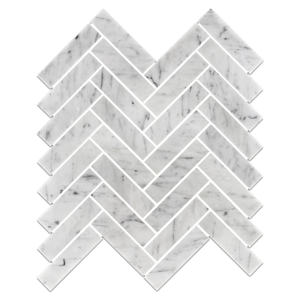 Bianco Carrara 1" x 4" Herringbone Mosaic Polished - Elon Tile & Stone