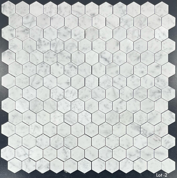 Bianco Carrara 2" Hexagon Mosaic Polished - Elon Tile & Stone