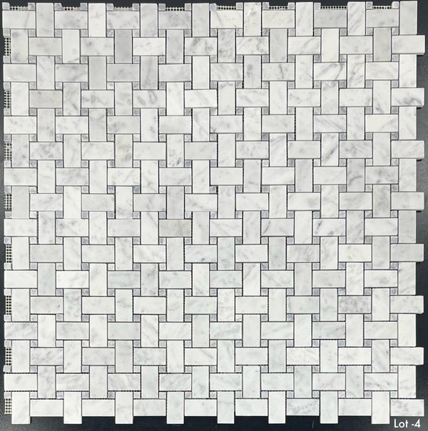 Bianco Carrara Basketweave with 3/8" Pacific Gray Dot Mosaic Honed