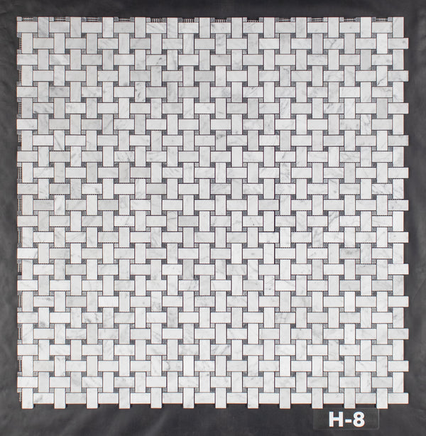 Bianco Carrara Basketweave with 3/8" Pacific Gray Dot Mosaic Honed