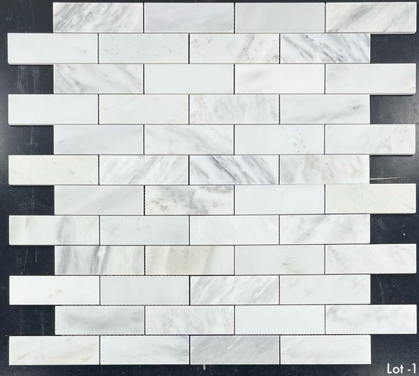 Pearl White 2" x 6" Brick Mosaic Honed - Elon Tile & Stone