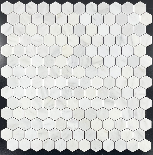 Pearl White 2" Hexagon Mosaic Polished