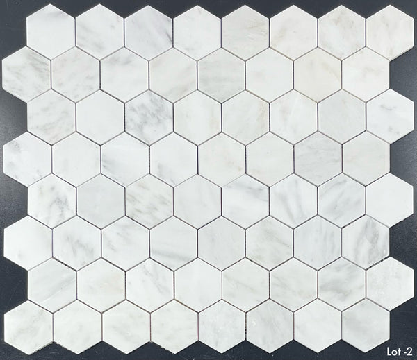 Pearl White 3" Hexagon Mosaic Honed