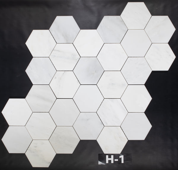Mosaico hexagonal blanco perla de 5" pulido