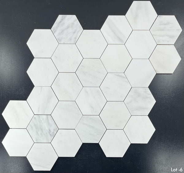Mosaico hexagonal blanco perla de 5" pulido