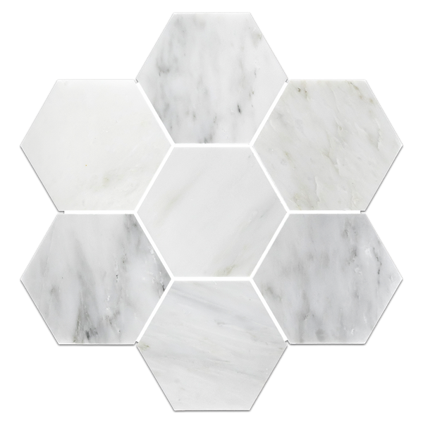 Mosaico hexagonal blanco perla de 5" pulido