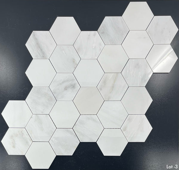 Pearl White 5" Hexagon Mosaic Polished - Elon Tile & Stone