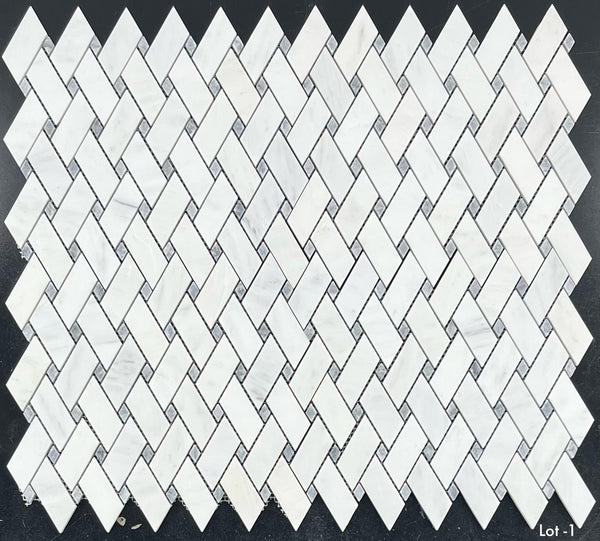 Pearl White Modern Weave with Pacific Gray Dot Mosaic Honed