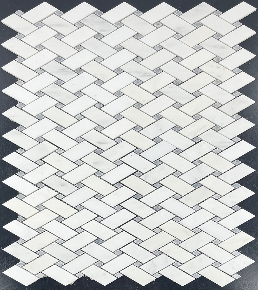 Pearl White Modern Weave with Pacific Gray Dot Mosaic Polished