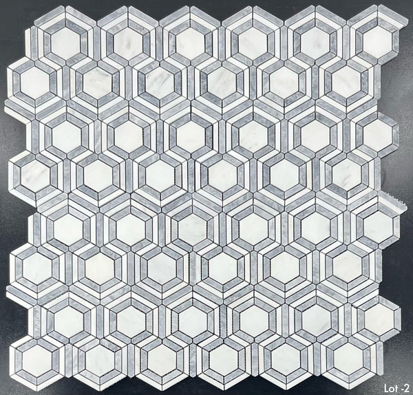 Pearl White Kaleidoscope with Pacific Gray Mosaic Honed