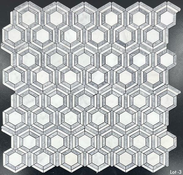 Pearl White Kaleidoscope with Pacific Gray Mosaic Honed