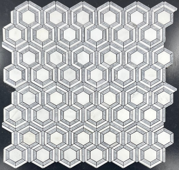 Pearl White Kaleidoscope with Pacific Gray Mosaic Honed