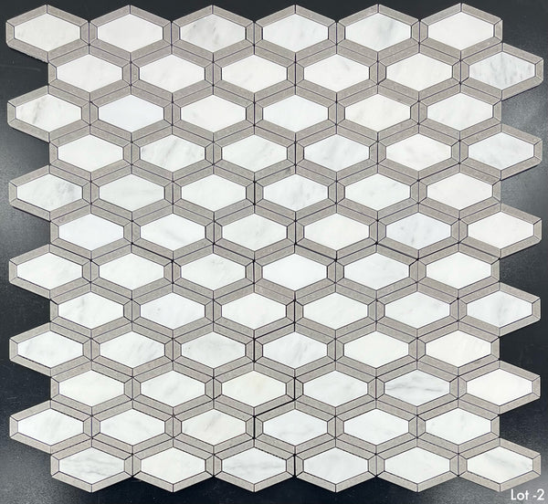 Pearl White Diamondback with Sand Dollar Mosaic Honed