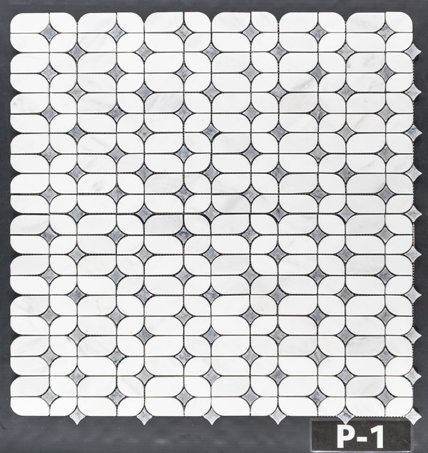 Pearl White Starlight with Pacific Gray Star Mosaic Polished