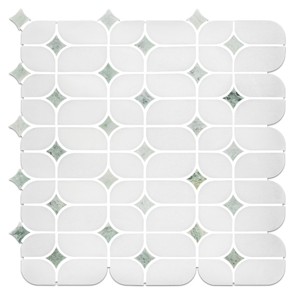 White Thassos Starlight with Emerald Green Star Mosaic Polished