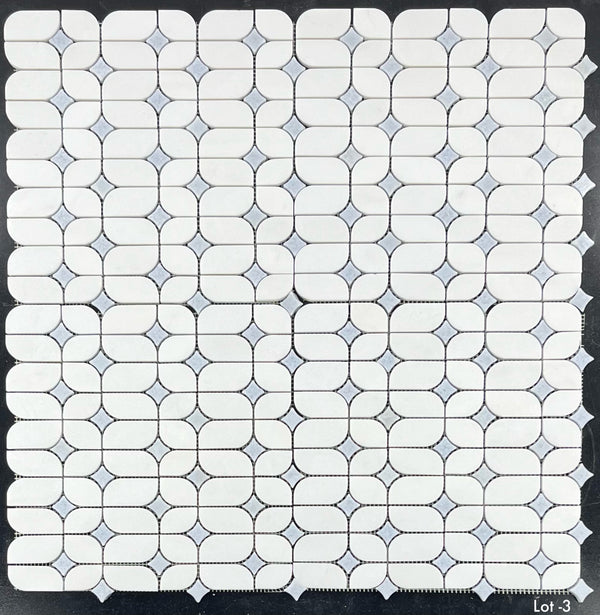 White Thassos Starlight with Blue Celeste Star Mosaic Polished