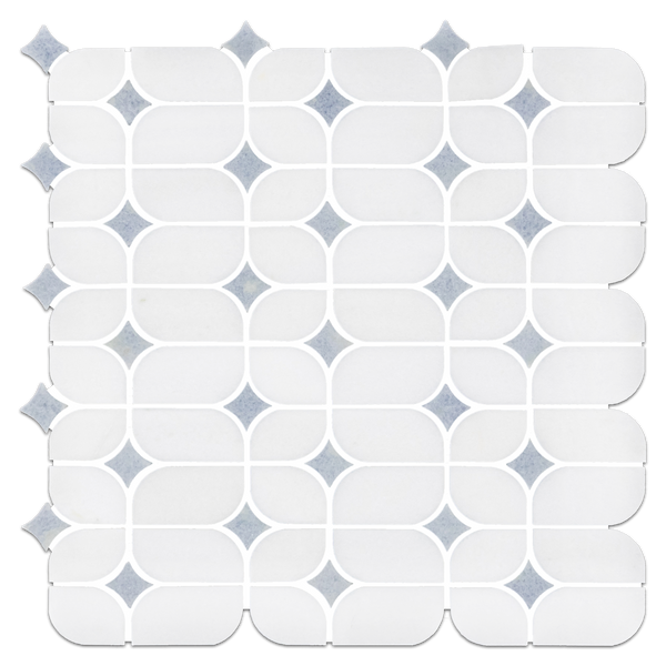 White Thassos Starlight with Blue Celeste Star Mosaic Polished