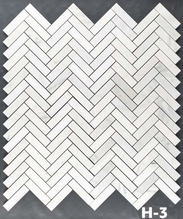 Pearl White 1" x 4" Herringbone Mosaic Honed