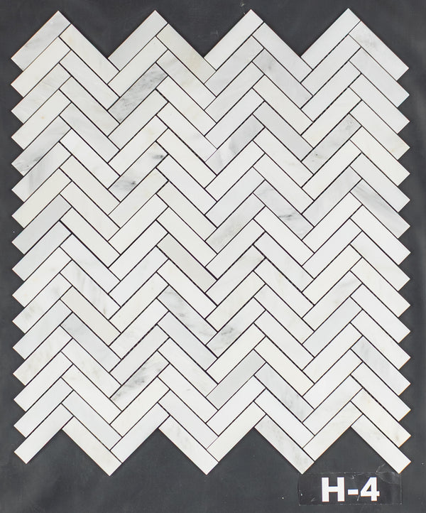 Pearl White 1" x 4" Herringbone Mosaic Honed