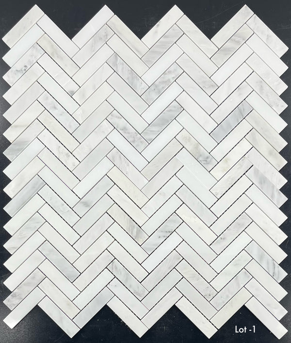 Pearl White 1" x 4" Herringbone Mosaic Polished - Elon Tile & Stone