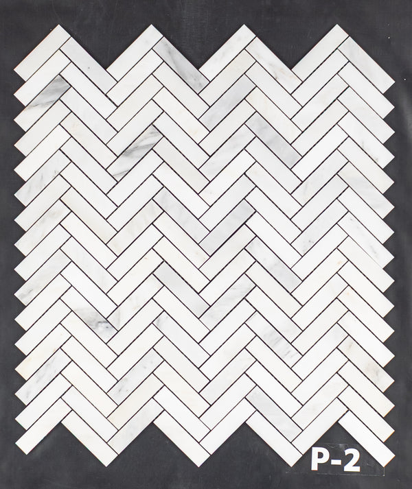 Pearl White 1" x 4" Herringbone Mosaic Polished - Elon Tile & Stone