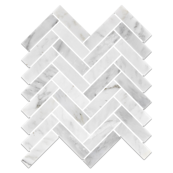 Pearl White 1" x 4" Herringbone Mosaic Polished - Elon Tile & Stone