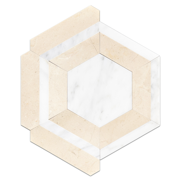 **LIMITED STOCK** Pearl White Honeycomb with Crema Marfil Mosaic Honed