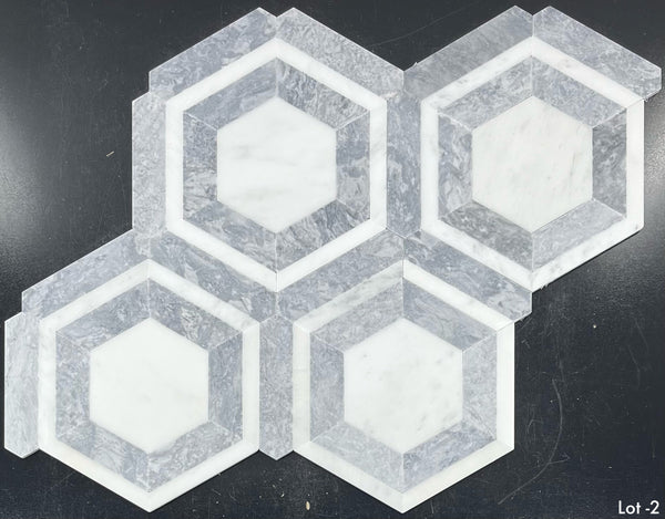 Pearl White Honeycomb with Pacific Gray Mosaic Honed