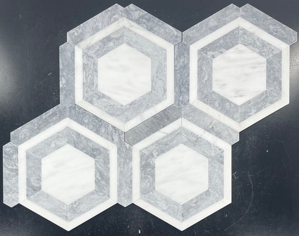 Pearl White Honeycomb with Pacific Gray Mosaic Honed