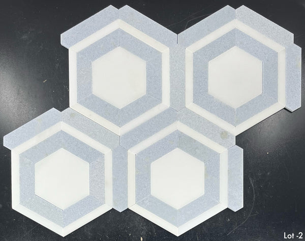 White Absolute Honeycomb with Blue Celeste Mosaic Honed