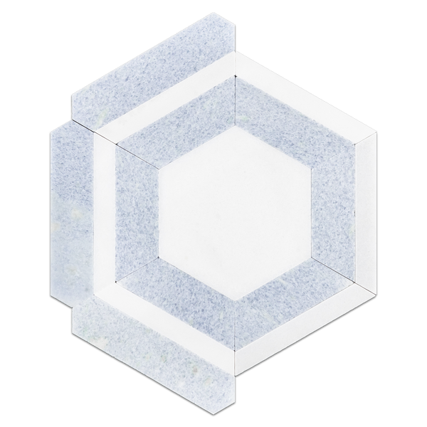 White Absolute Honeycomb with Blue Celeste Mosaic Honed