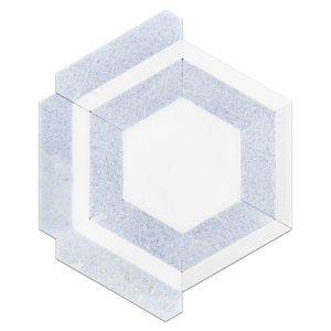 White Absolute Honeycomb with Blue Celeste Mosaic Honed